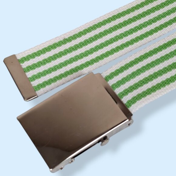 (2/$20) Green & White Stripe Fabric Belt - Picture 3 of 5
